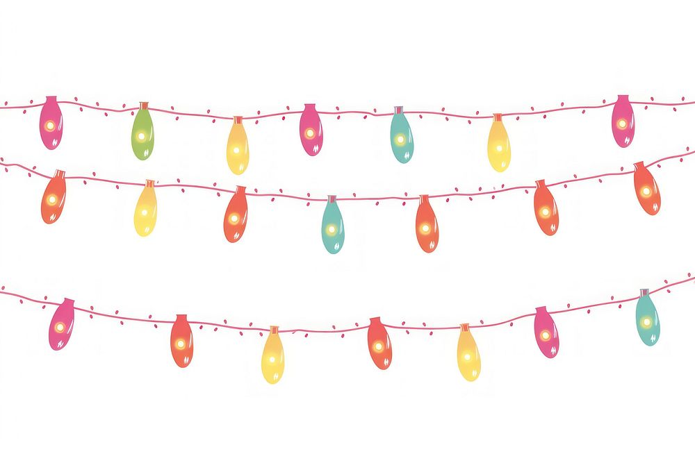 Christmas light string border white background illuminated clothesline.