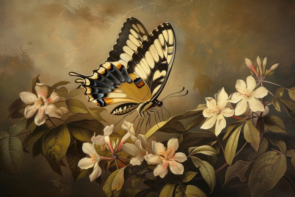 Butterfly on a flower painting animal insect.