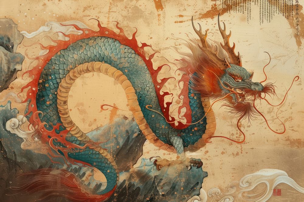 Fire dragon painting drawing art.