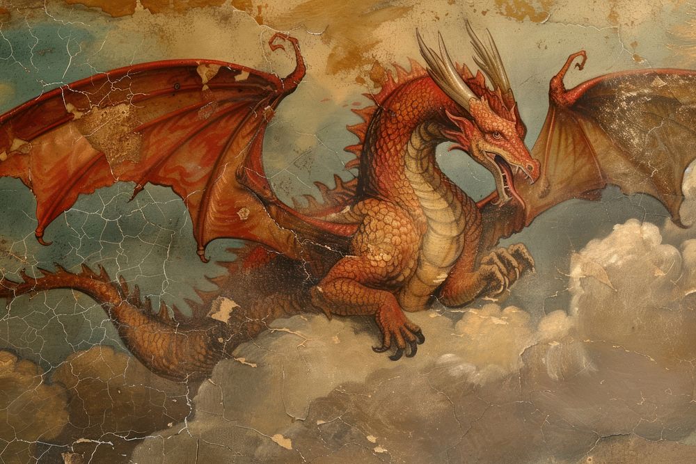 Fire dragon painting animal art.