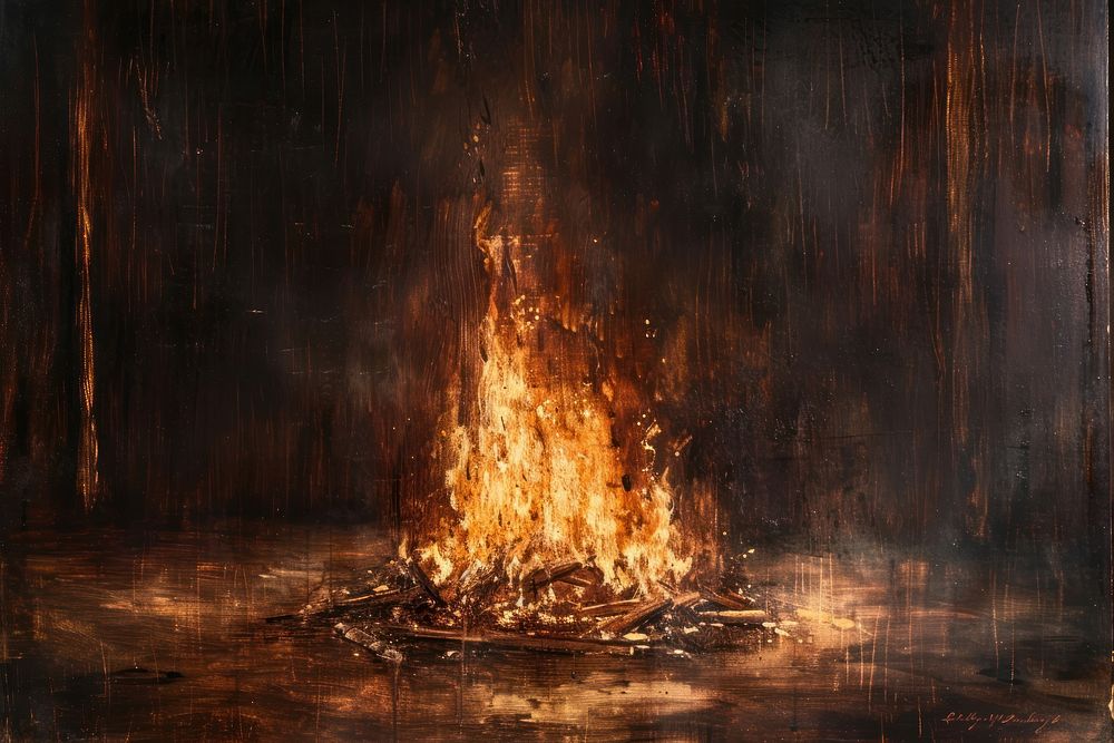 Fire fireplace painting bonfire.