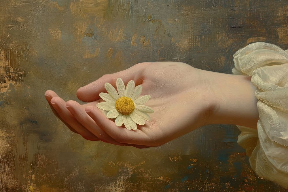 Hand holding a daisy painting flower finger.