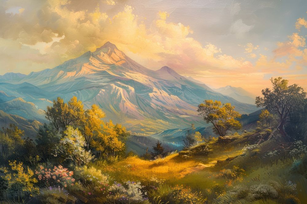 Mountain scenery painting landscape outdoors.