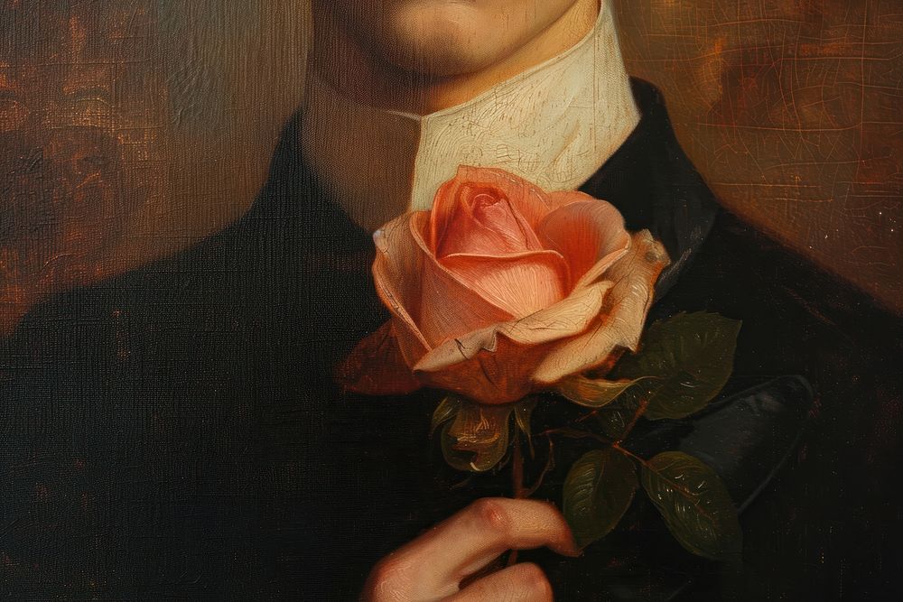 Man holding a rose painting art flower.