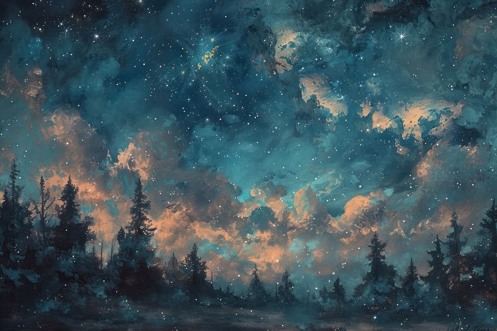 Night sky with stars painting outdoors nature.