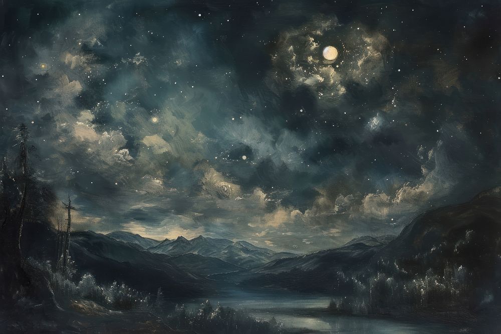 Night sky with stars painting astronomy outdoors.