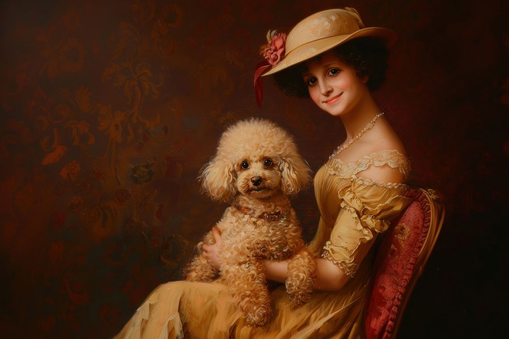 Portrait painting poodle animal.
