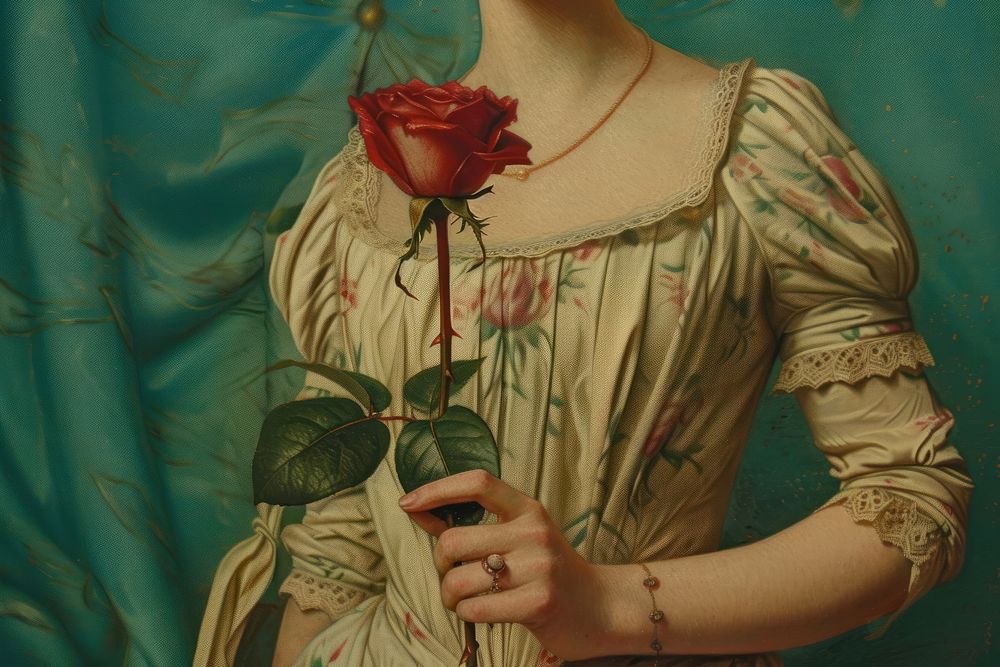 Woman holding a rose painting art flower.