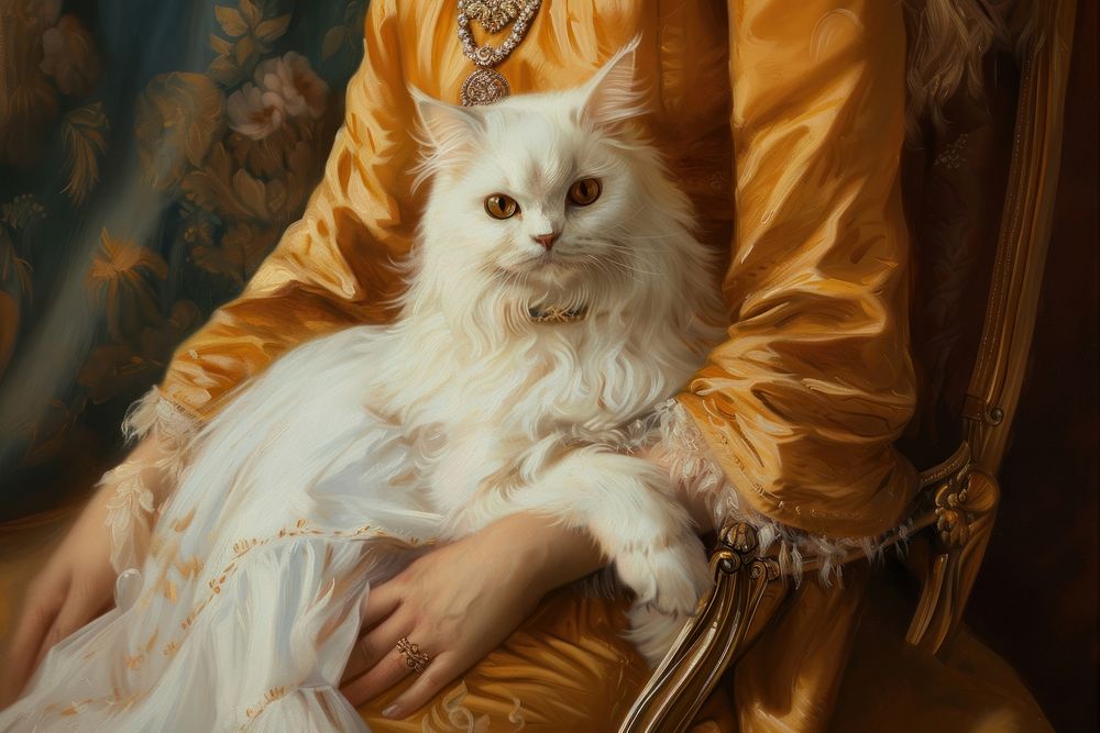 White persian cat painting sitting animal.