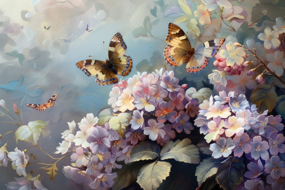 Butterflies on flowers painting butterfly outdoors.