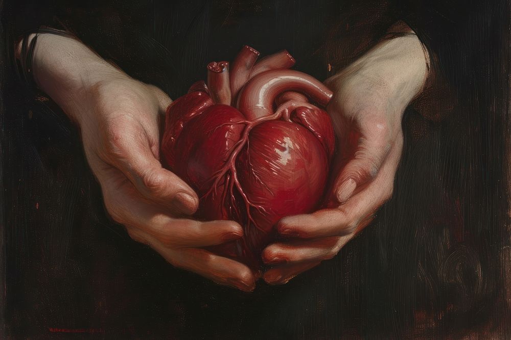 Holding a human heart painting hand creativity.