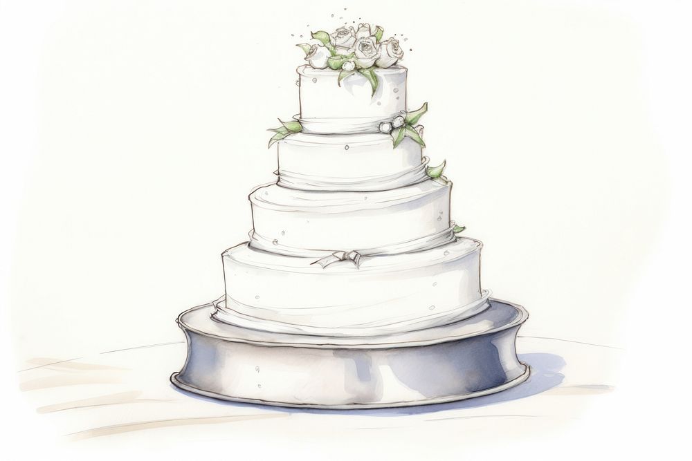 Wedding cake dessert cartoon sketch.