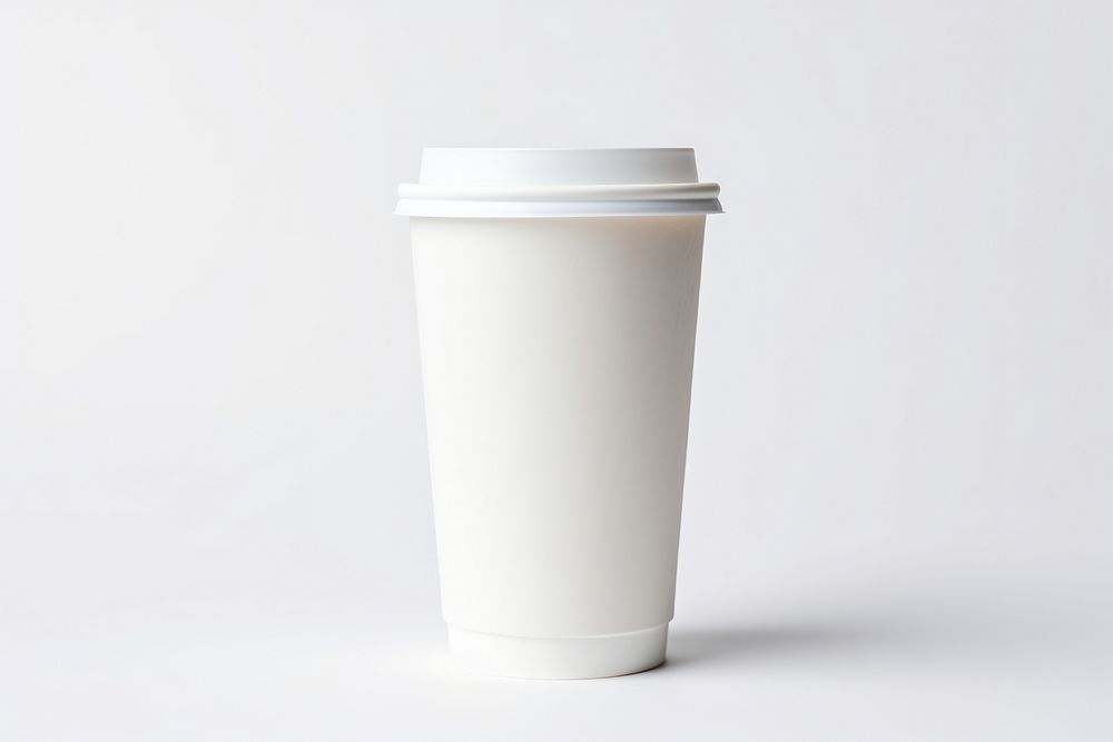 White paper coffee cup drink mug white background.