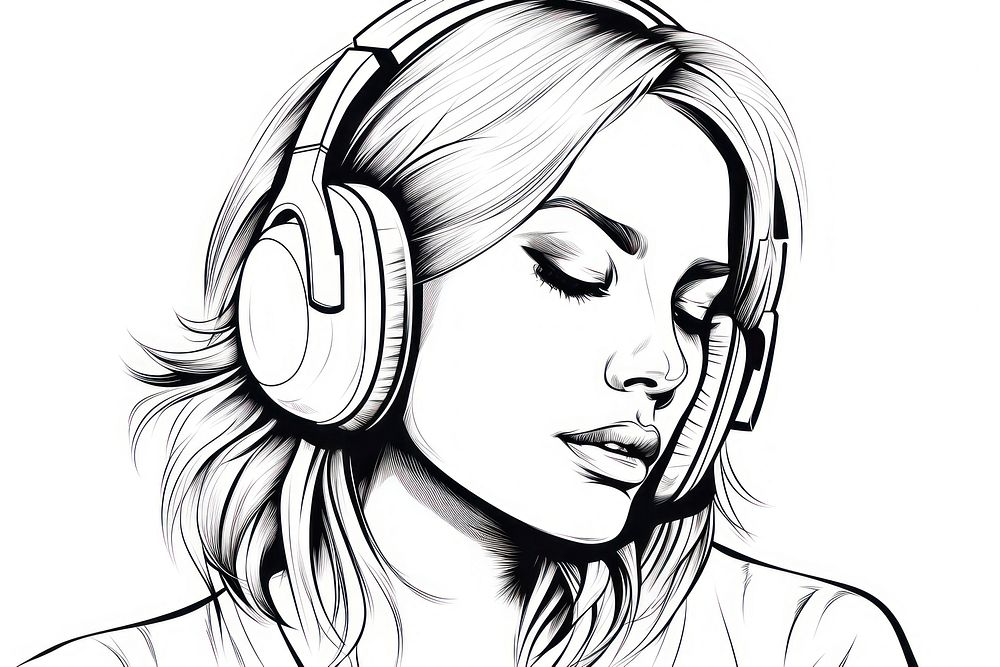 Women wear headphones sketch drawing adult.