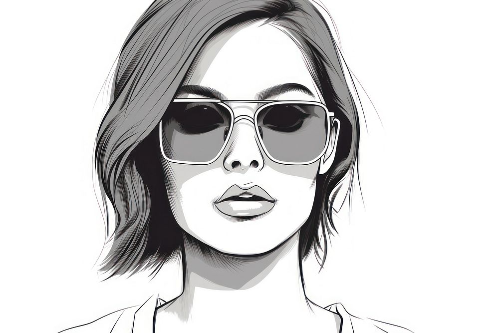 Women wear sunglasses sketch drawing adult.