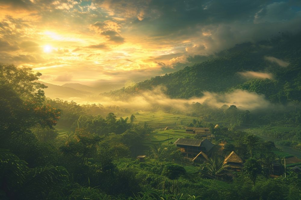 Amazon jungle landscape architecture sunlight.