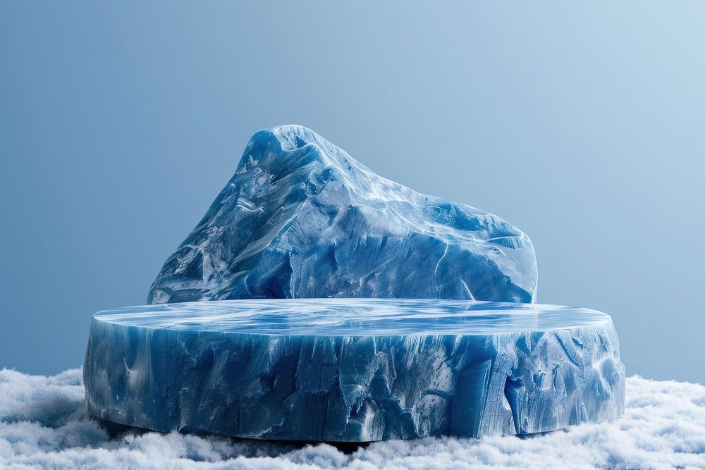 Product podium with an antarctica outdoors iceberg glacier.