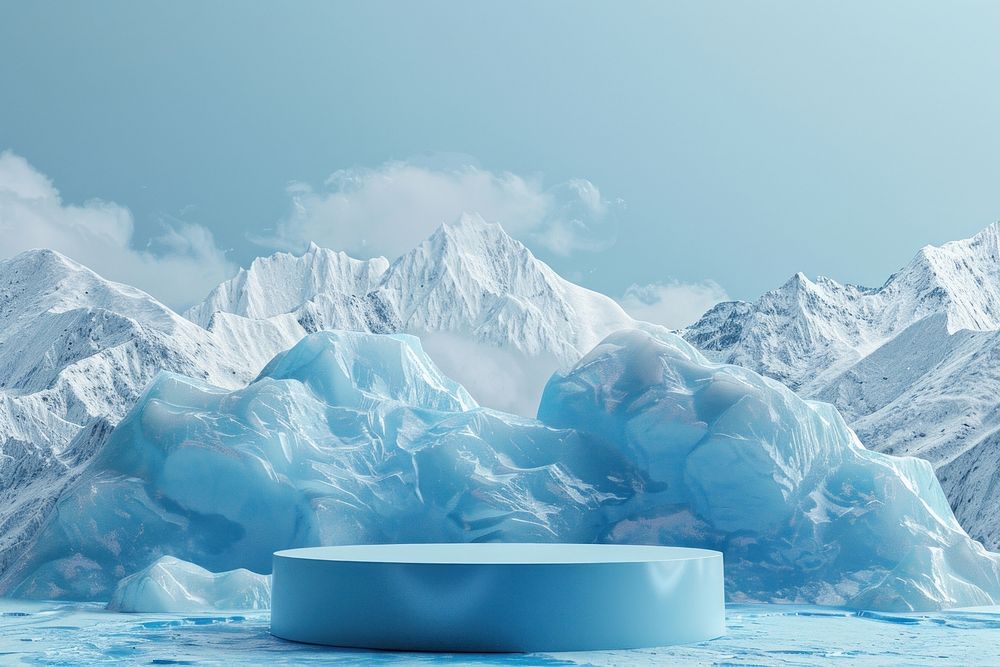 Product podium with an antarctica glacier mountain iceberg.