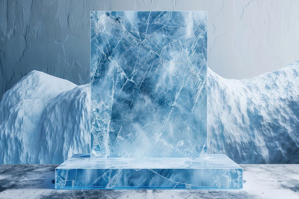 Product podium with an antarctica iceberg glacier nature.