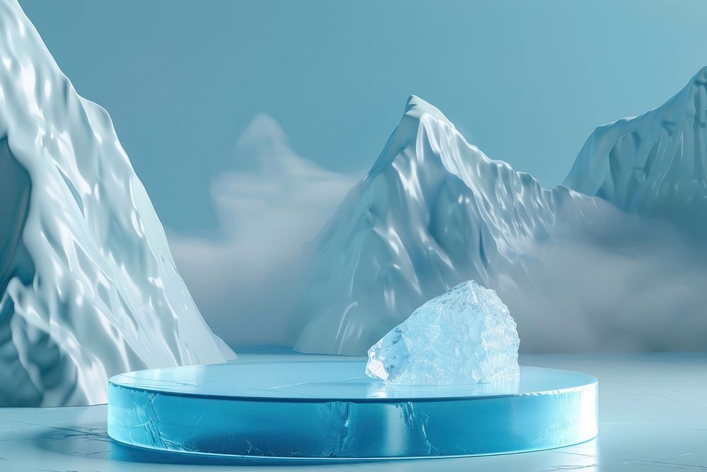 Product podium with an antarctica mountain iceberg glacier.