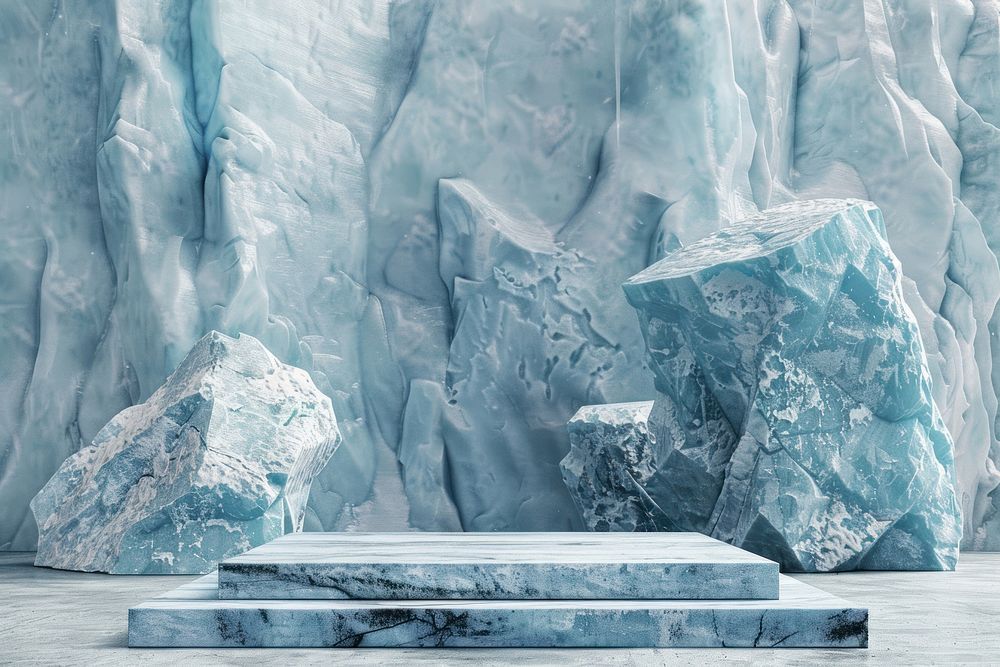 Product podium with an antarctica glacier nature snow.