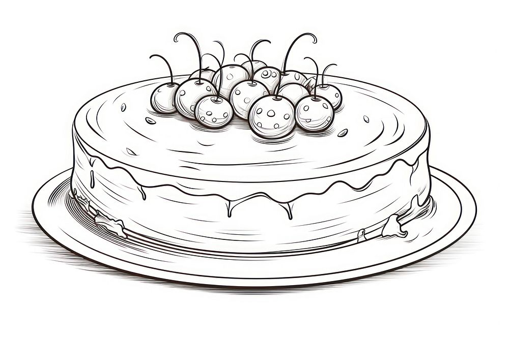 Cake outline sketch dessert icing food.