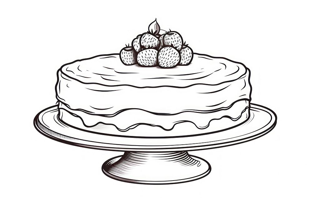 Cake outline sketch dessert cream berry.