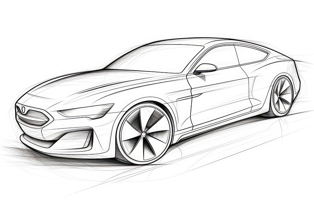 Car outline sketch vehicle drawing wheel.