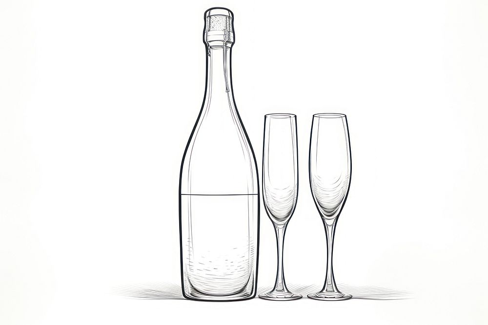 Champagne bottle sketch glass.