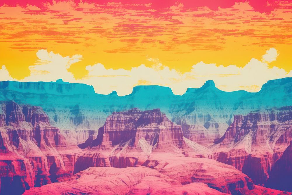 Grand Canyon Risograph style landscape outdoors nature.