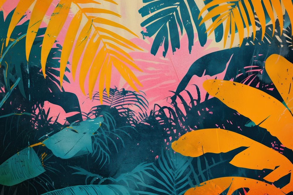 Jungle Risograph style outdoors painting nature.