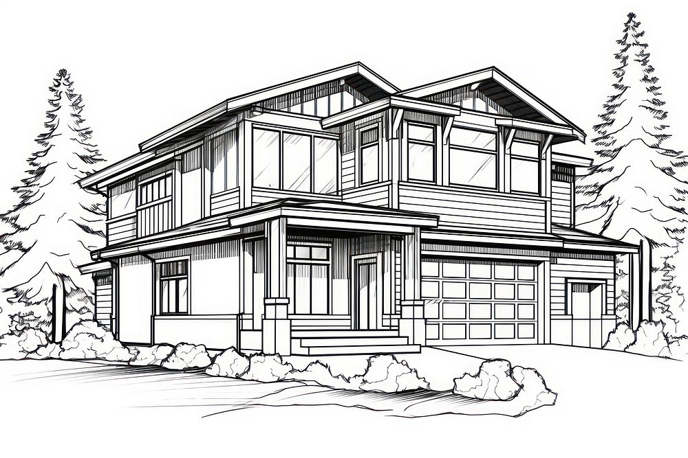 Craftsman home sketch architecture building.