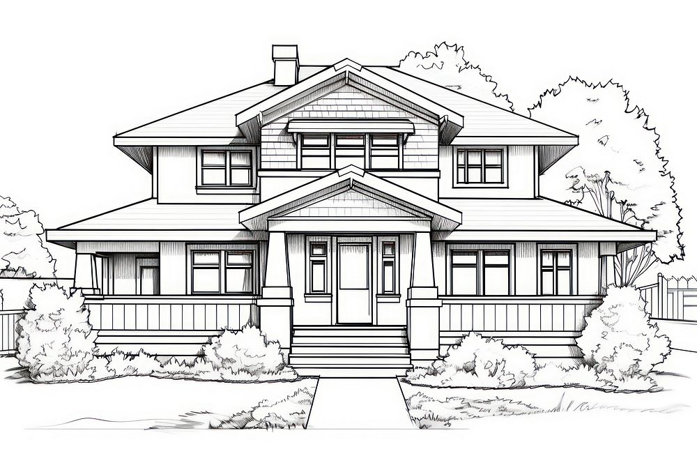 Craftsman home sketch architecture building.