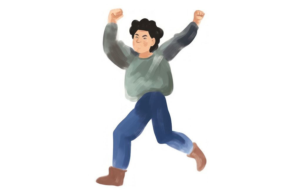 Person raising a fist white background excitement recreation.