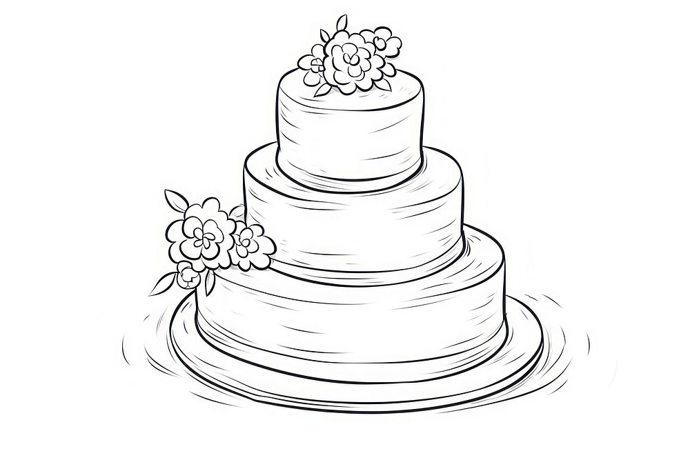 Wedding cake dessert drawing sketch.