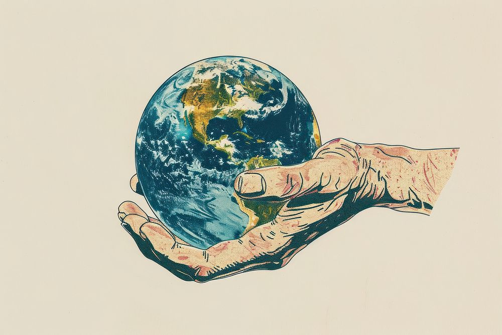 Drawing of hand planet globe earth.