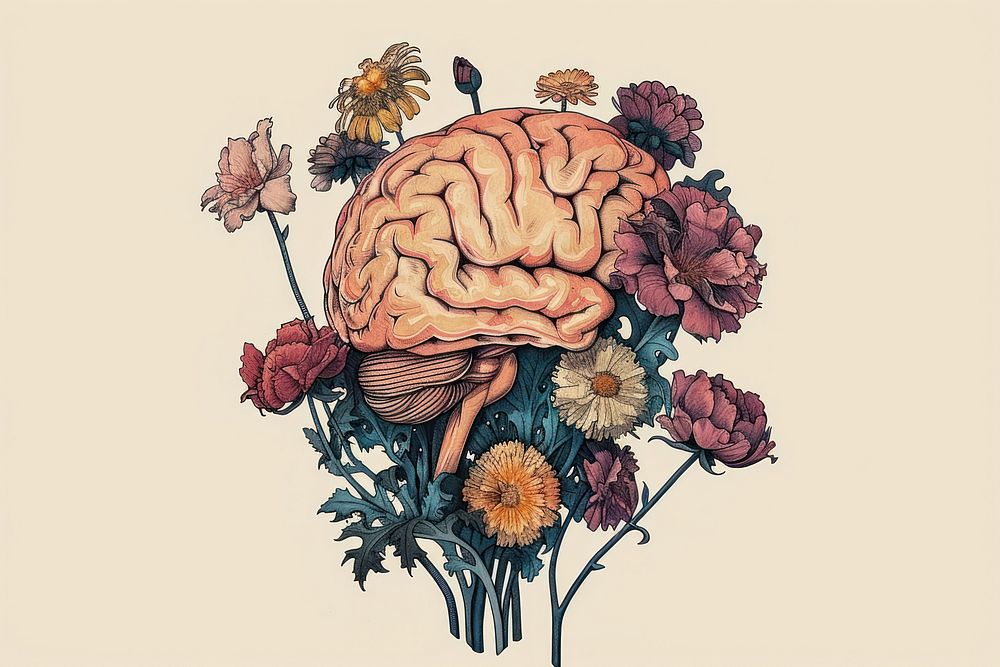 Drawing with brain art flower nature.