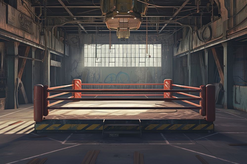 Empty boxing ring stage architecture security building.