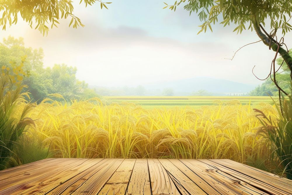 Empty gold rice field stage landscape outdoors nature.