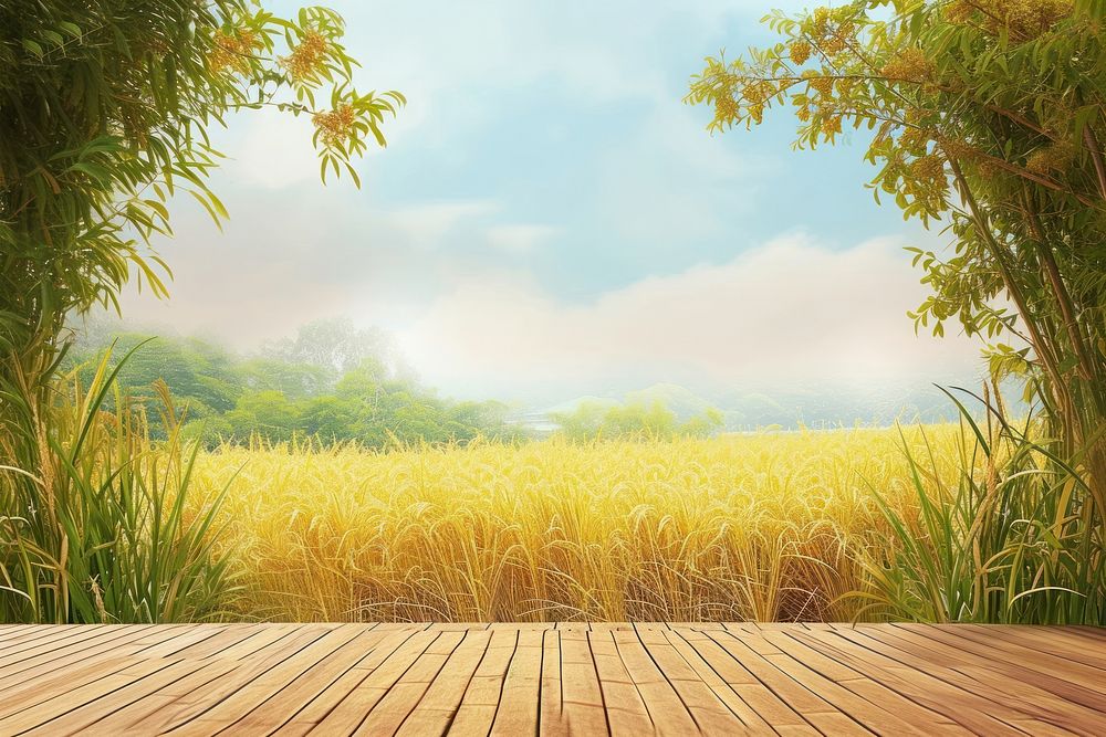 Empty gold rice field stage landscape outdoors nature.