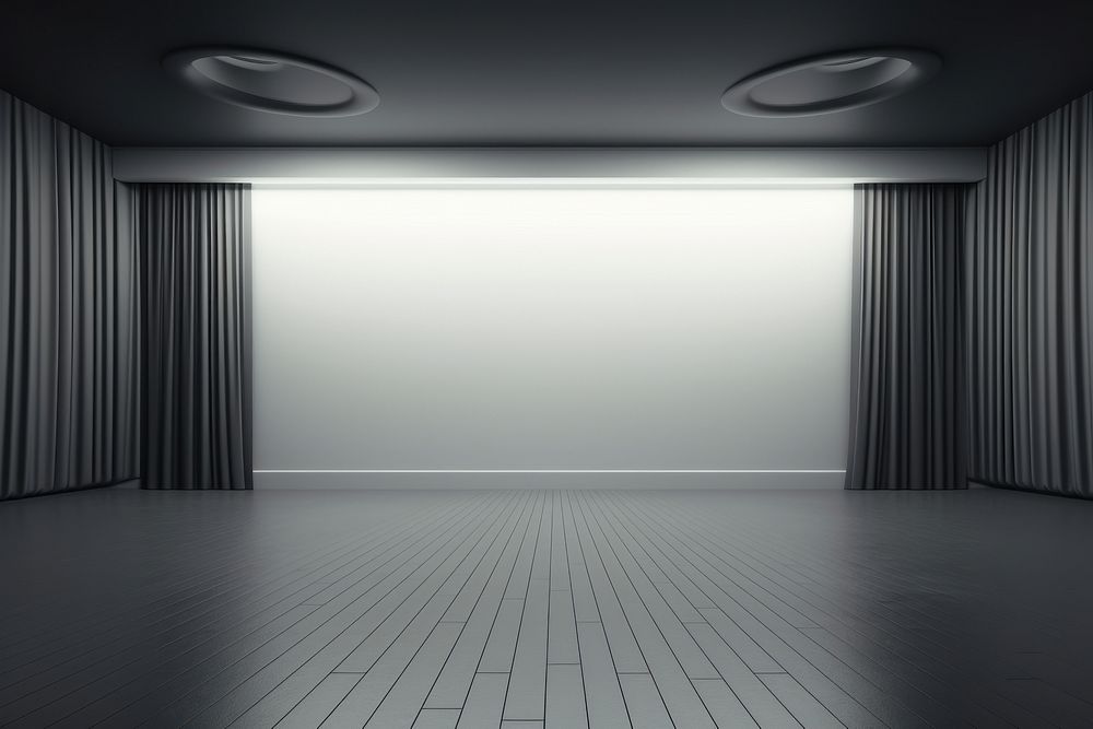 Empty minimal room stage lighting architecture illuminated.