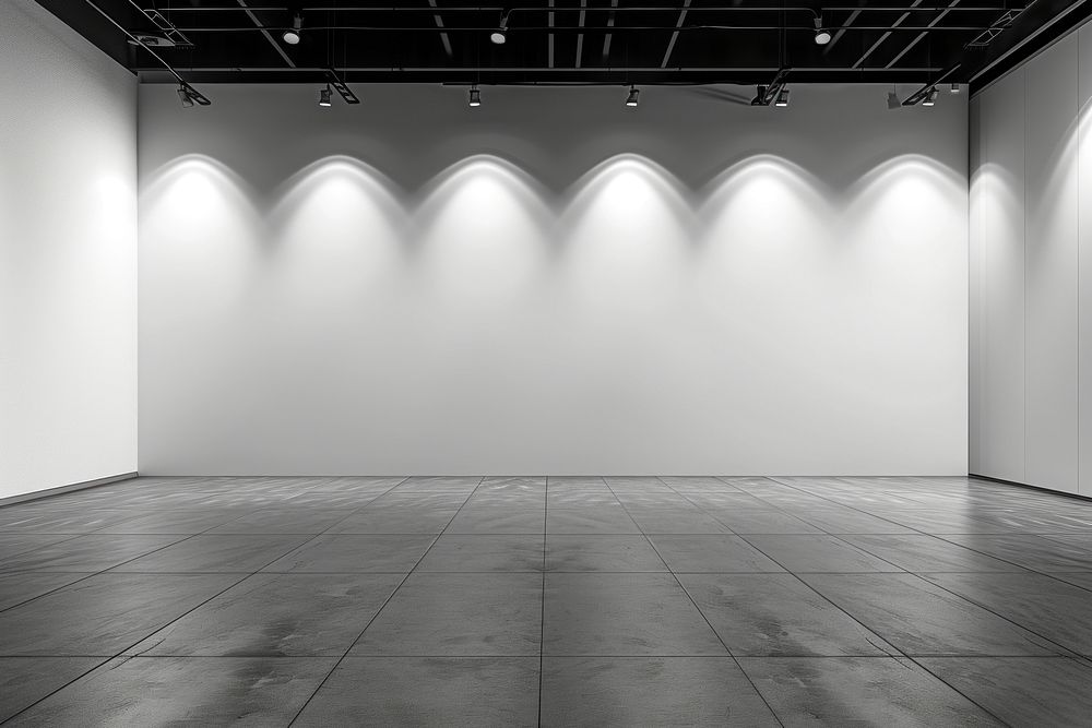 Empty modern white wall stage backgrounds flooring architecture.
