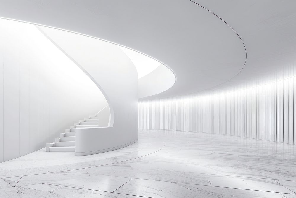 Empty modern white wall stage architecture staircase building.