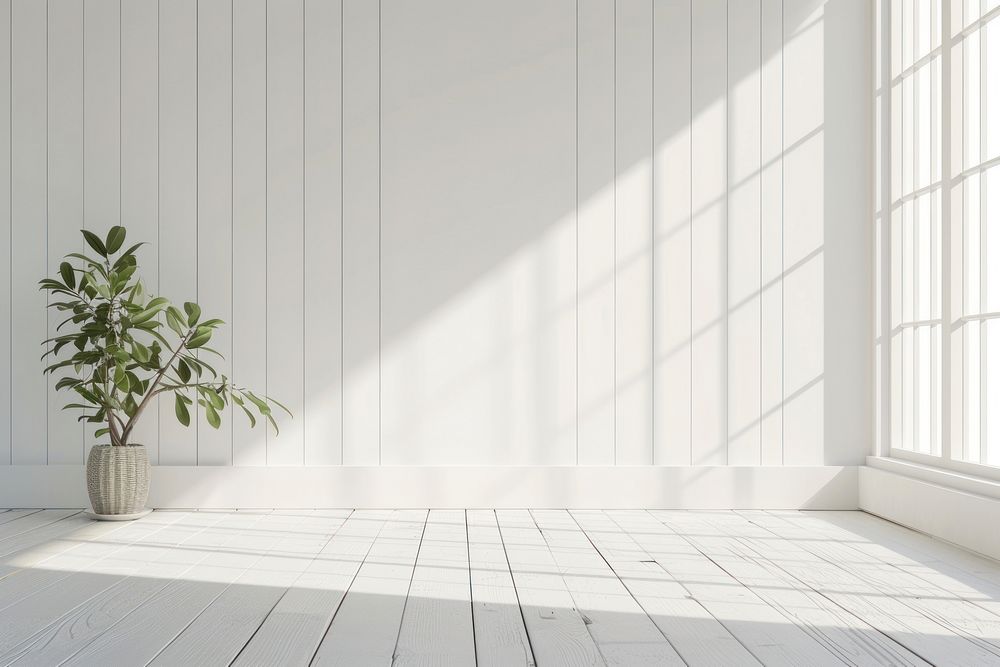 Empty modern white wall stage backgrounds windowsill floor.