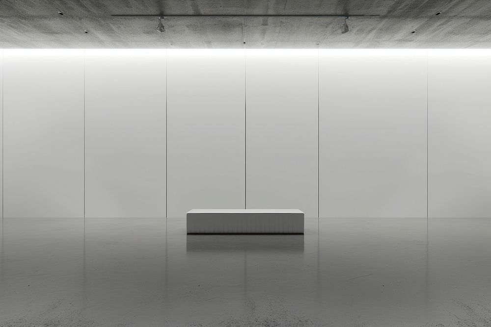 Empty modern white wall stage architecture flooring sideboard.