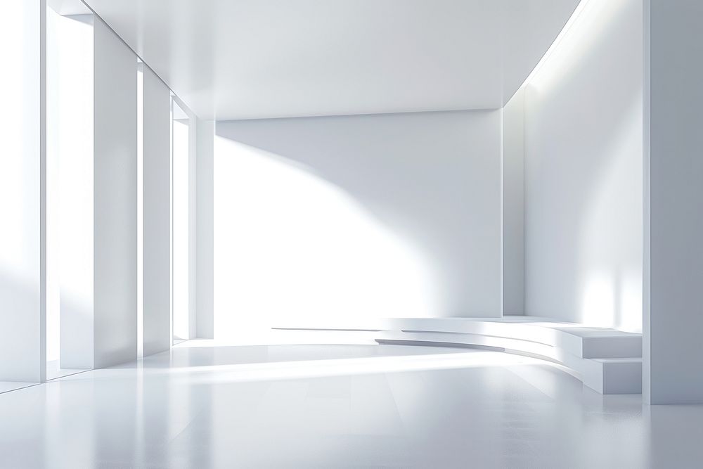 Empty modern white wall stage architecture building flooring.
