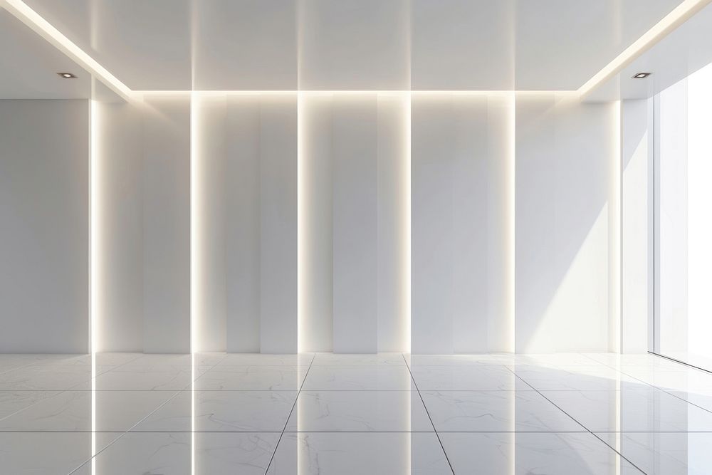 Empty modern white wall stage backgrounds lighting floor.