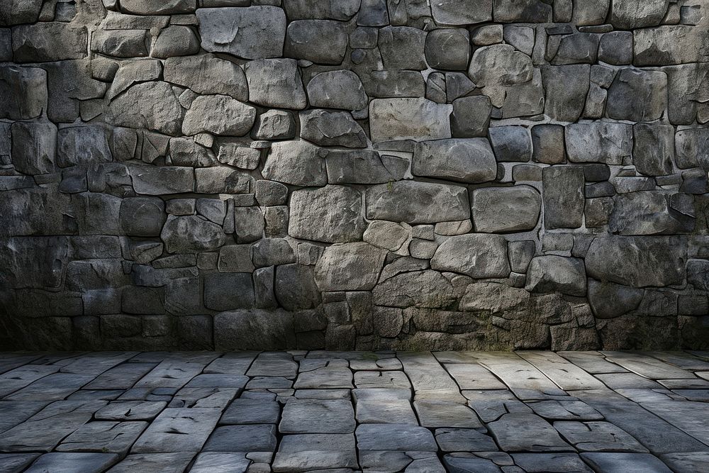 Empty stone wall stage architecture cobblestone backgrounds.