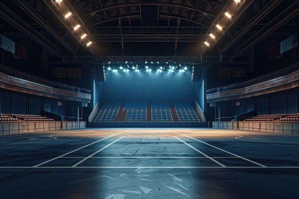 Empty stadium stage architecture illuminated auditorium.