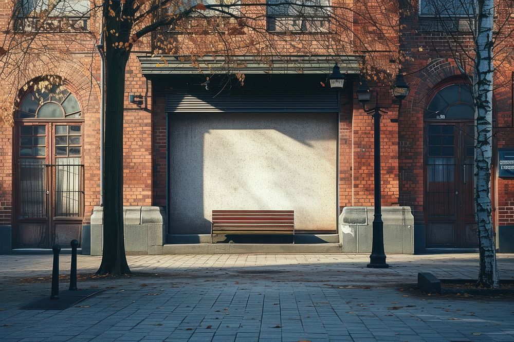 Empty street stage bench city architecture.